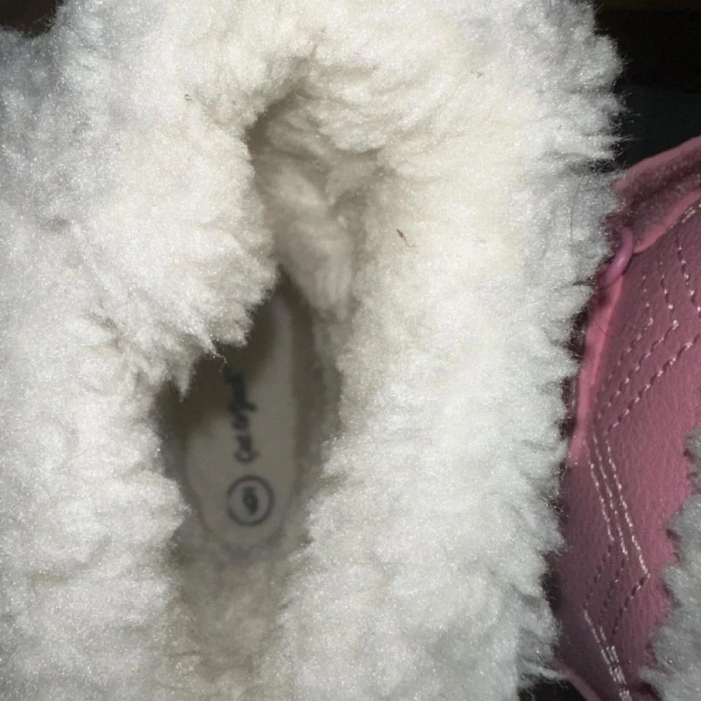 Cat & Jack Pink & Gray Snow Boots with White Faux Fur Trim